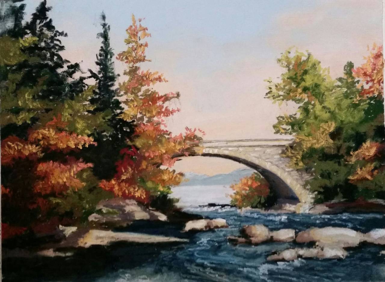 Pastel painting of Bog River Falls by Dawn Lockwood